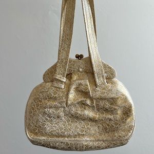 Vintage Golden Floral Print Handbag
